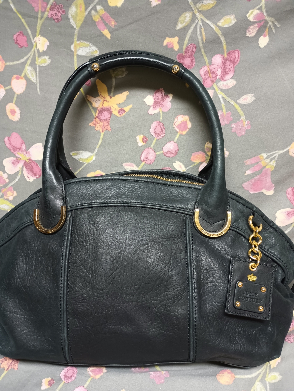 Juicy Couture Vintage Black Leather Bowler Satchel Bag Like New Structured Large